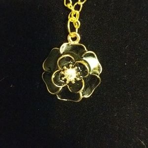 Black Flower necklace with Gold and Crystal accent
